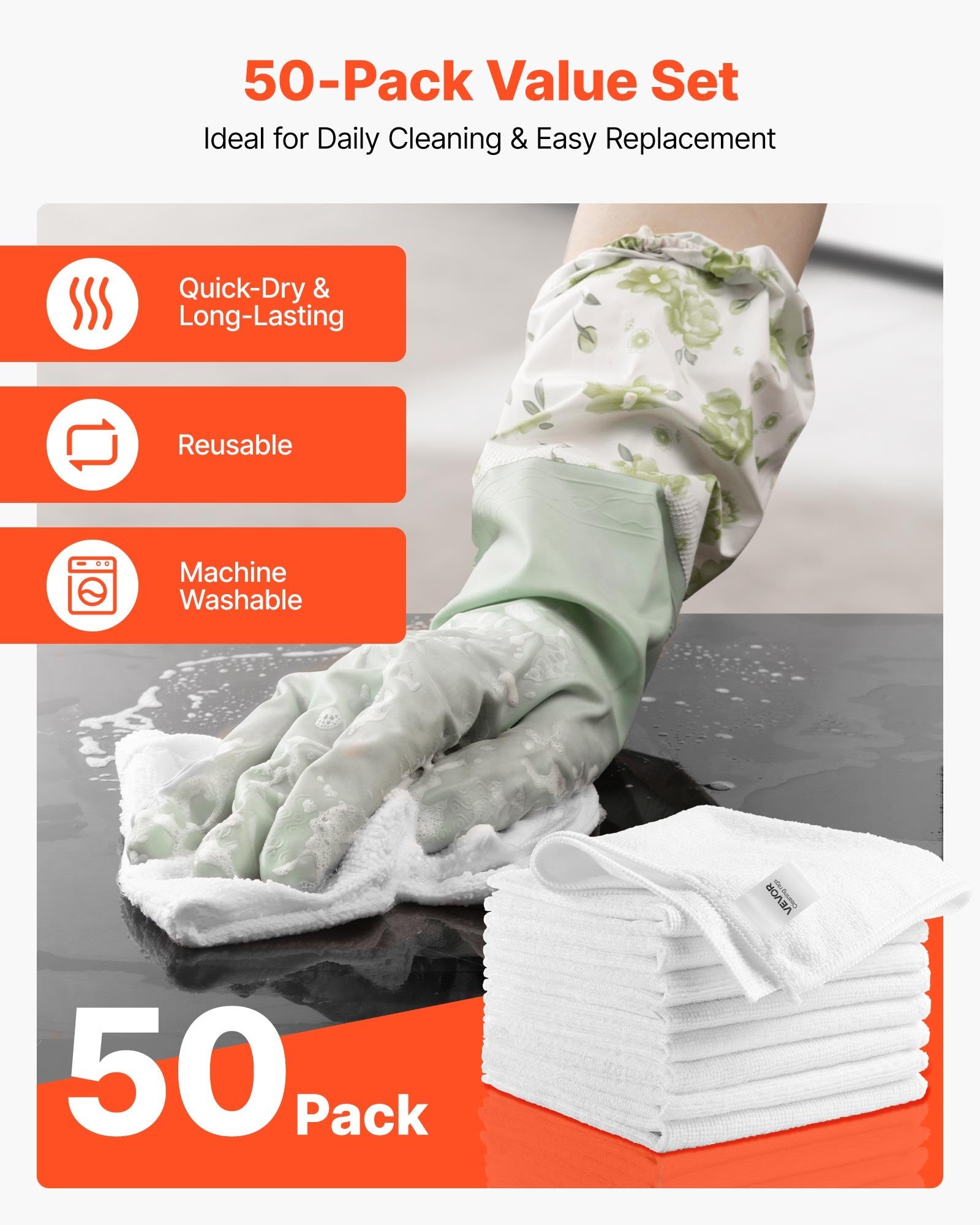 Microfiber Cleaning Cloths 50 Pack, 12 x 12 in – alternate product view