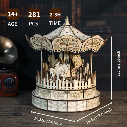 3D Wooden Carousel Music Box | DIY Puzzle Assembly Model Kit – feature detail view