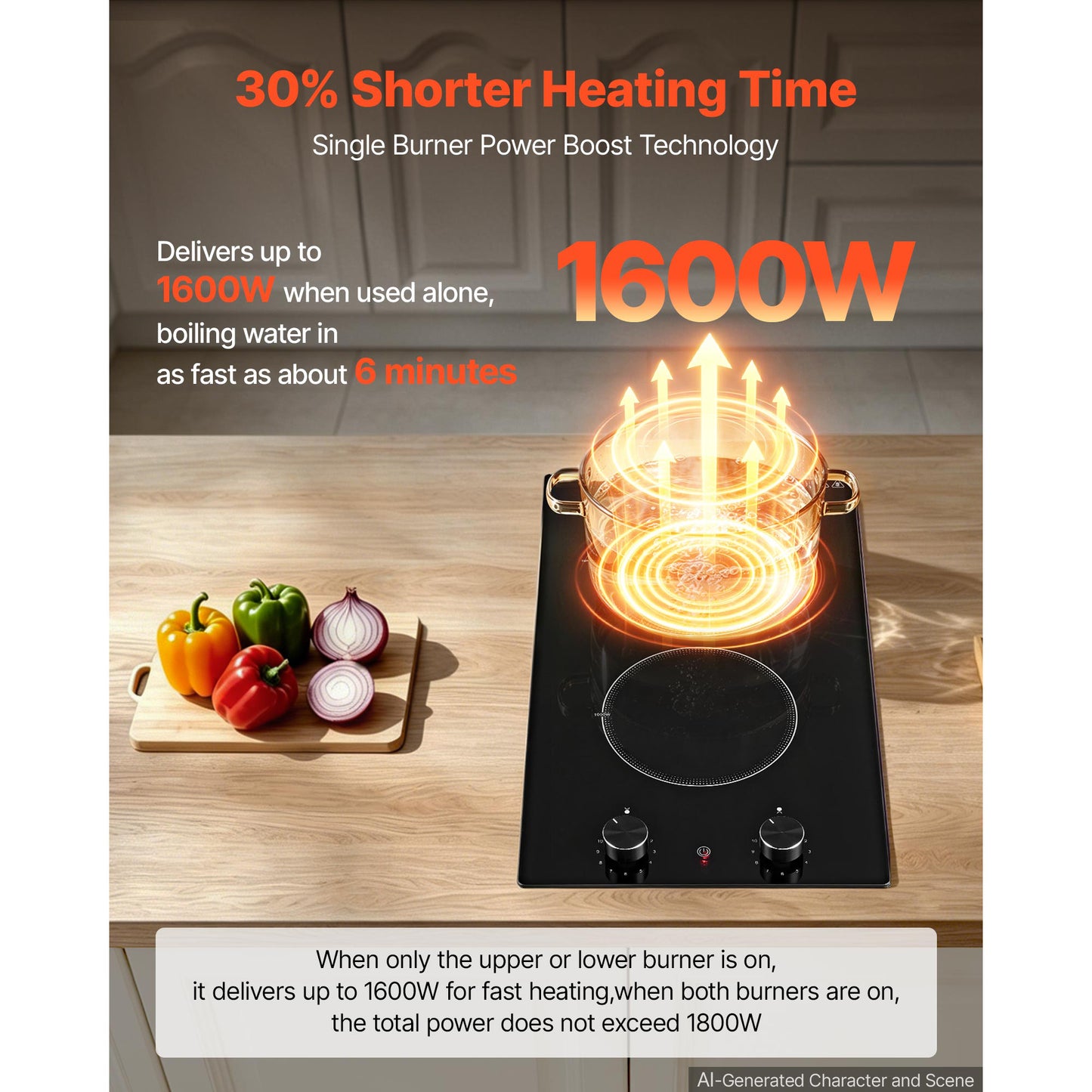 12" 2-Burner 1800W Electric Cooktop, 120V Knob Control – product detail view