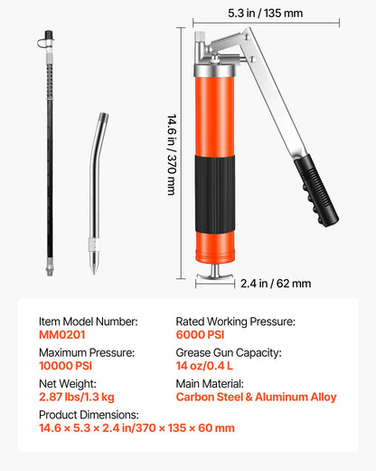 10,000 PSI 14 oz Pistol-Grip Grease Gun Kit with Flex Hose & Nozzles – main product view