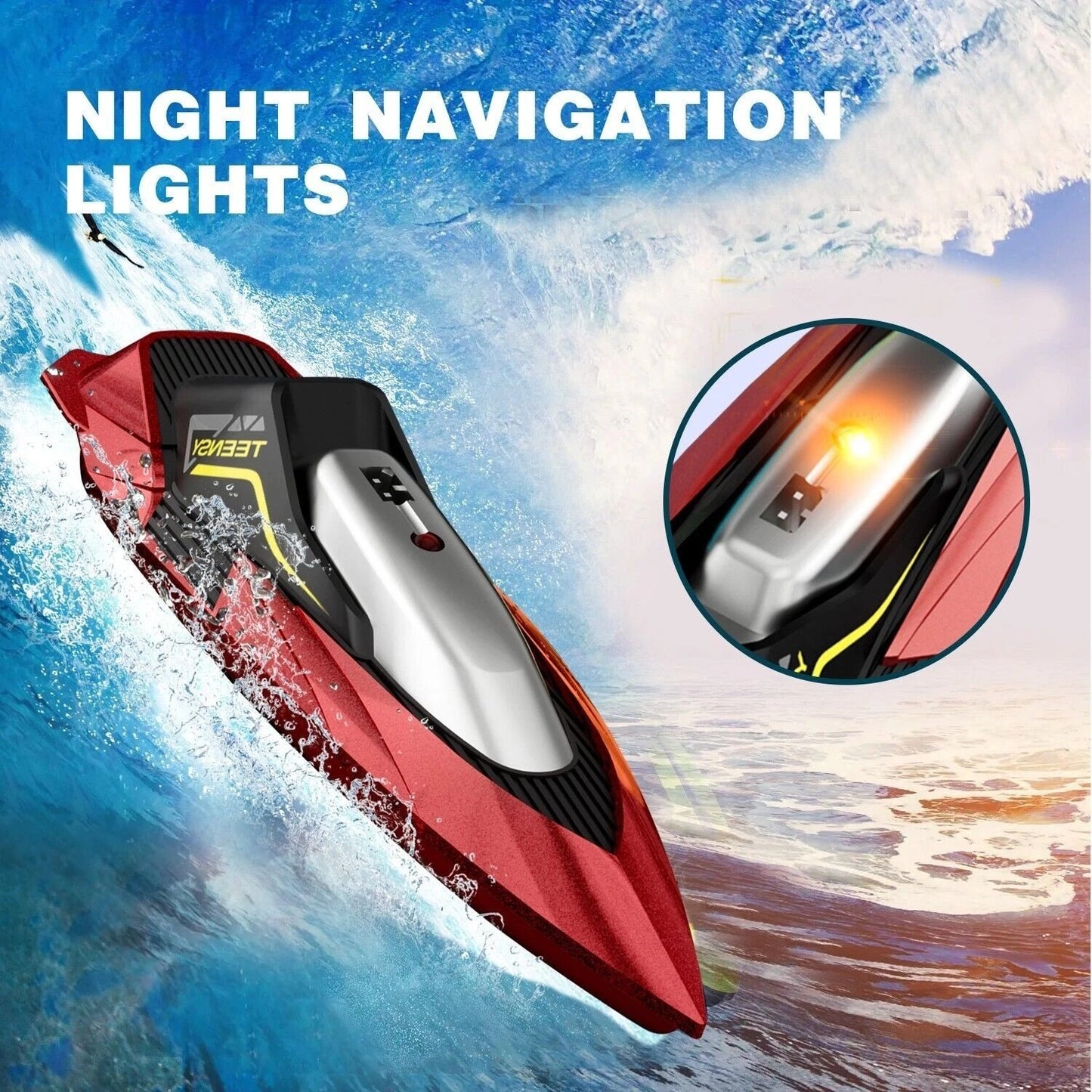Remote Control Boat RC Racing Boat 20MPH 2.4GHz Rechargeable Waterproof Kids