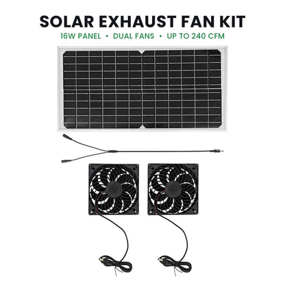 Solar Powered Vent Fan 16W Panel Dual Exhaust Fan Greenhouse Chicken Coop Kit