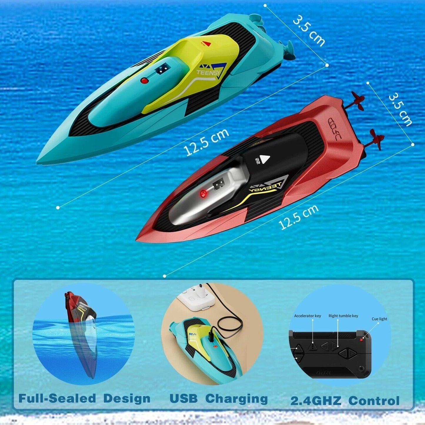 Remote Control Boat RC Racing Boat 20MPH 2.4GHz Rechargeable Waterproof Kids