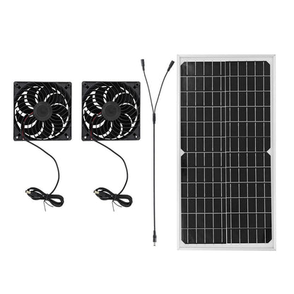 Solar Powered Vent Fan 16W Panel Dual Exhaust Fan Greenhouse Chicken Coop Kit