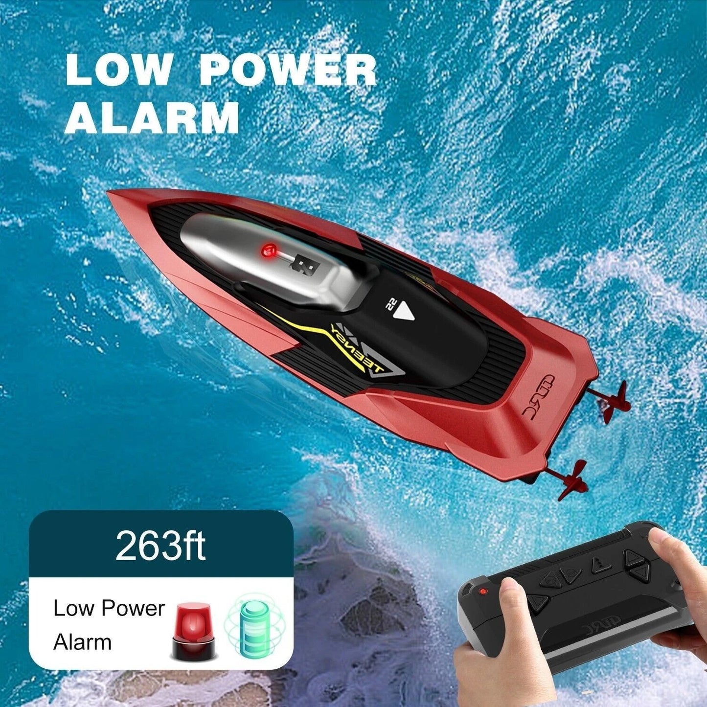 Remote Control Boat RC Racing Boat 20MPH 2.4GHz Rechargeable Waterproof Kids