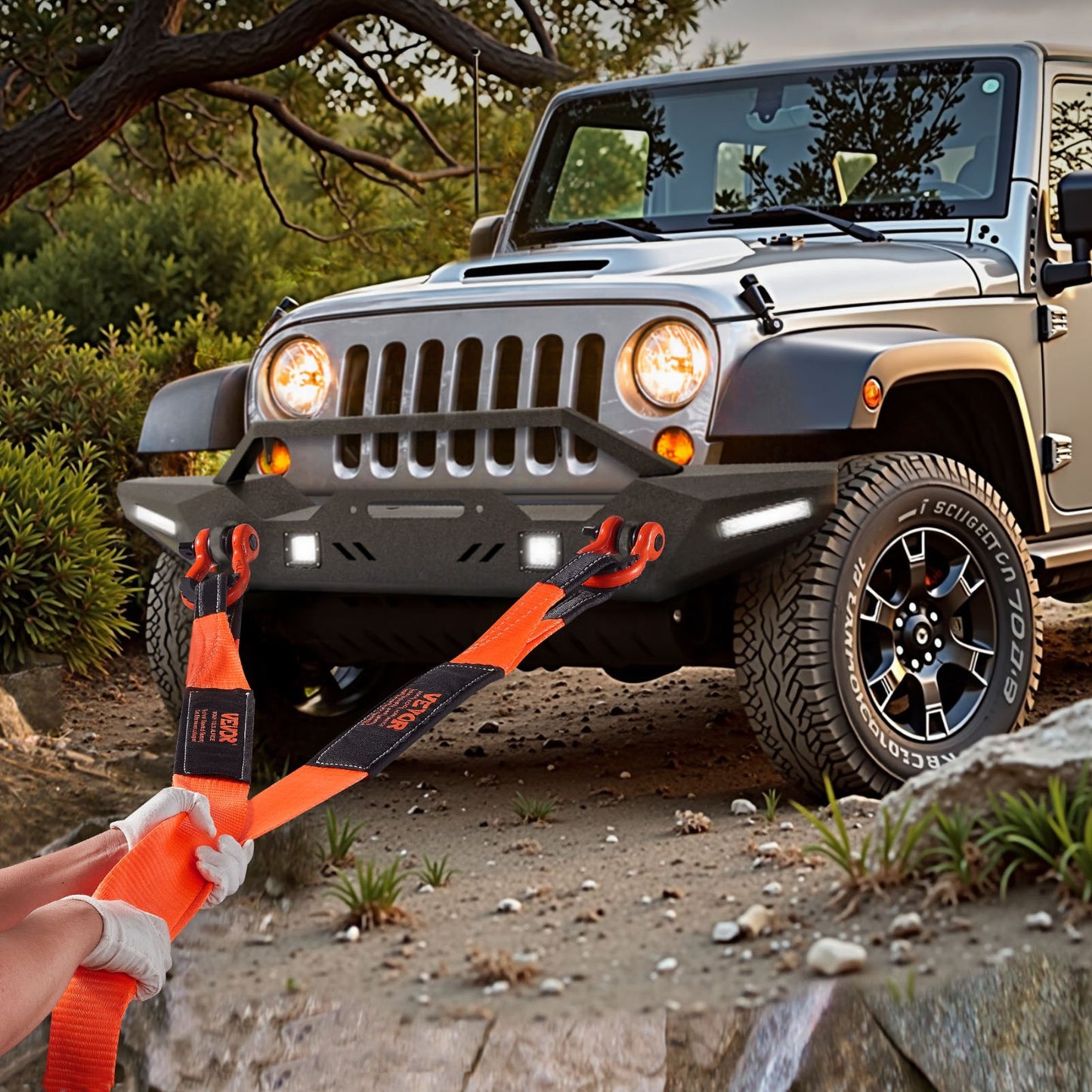 36,000 lb Heavy-Duty Tow Strap, 8 ft Emergency Recovery Rope – in-use product view