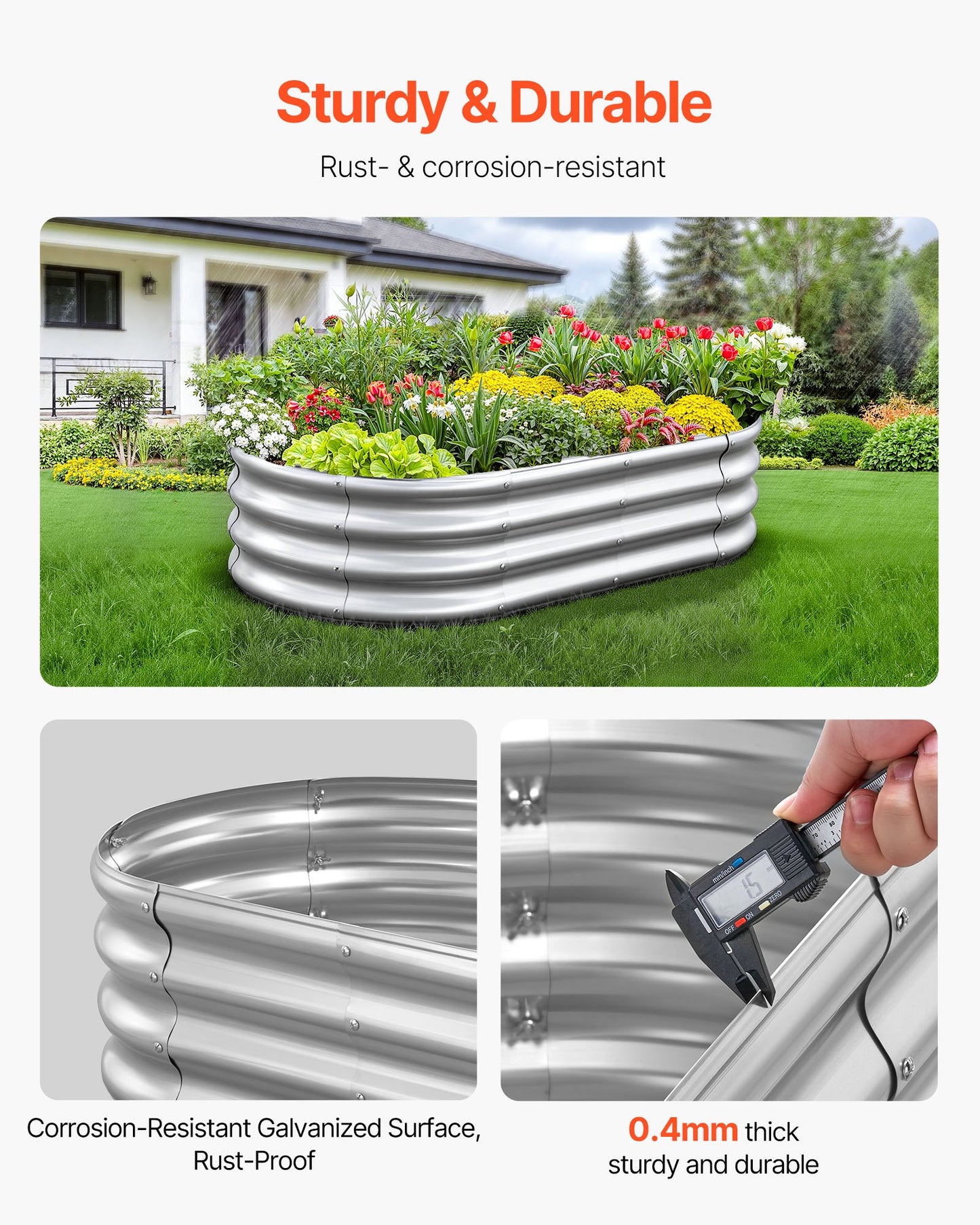 4 x 2 x 1 ft Galvanized Raised Garden Bed, Oval Open-Bottom Planter – product detail view