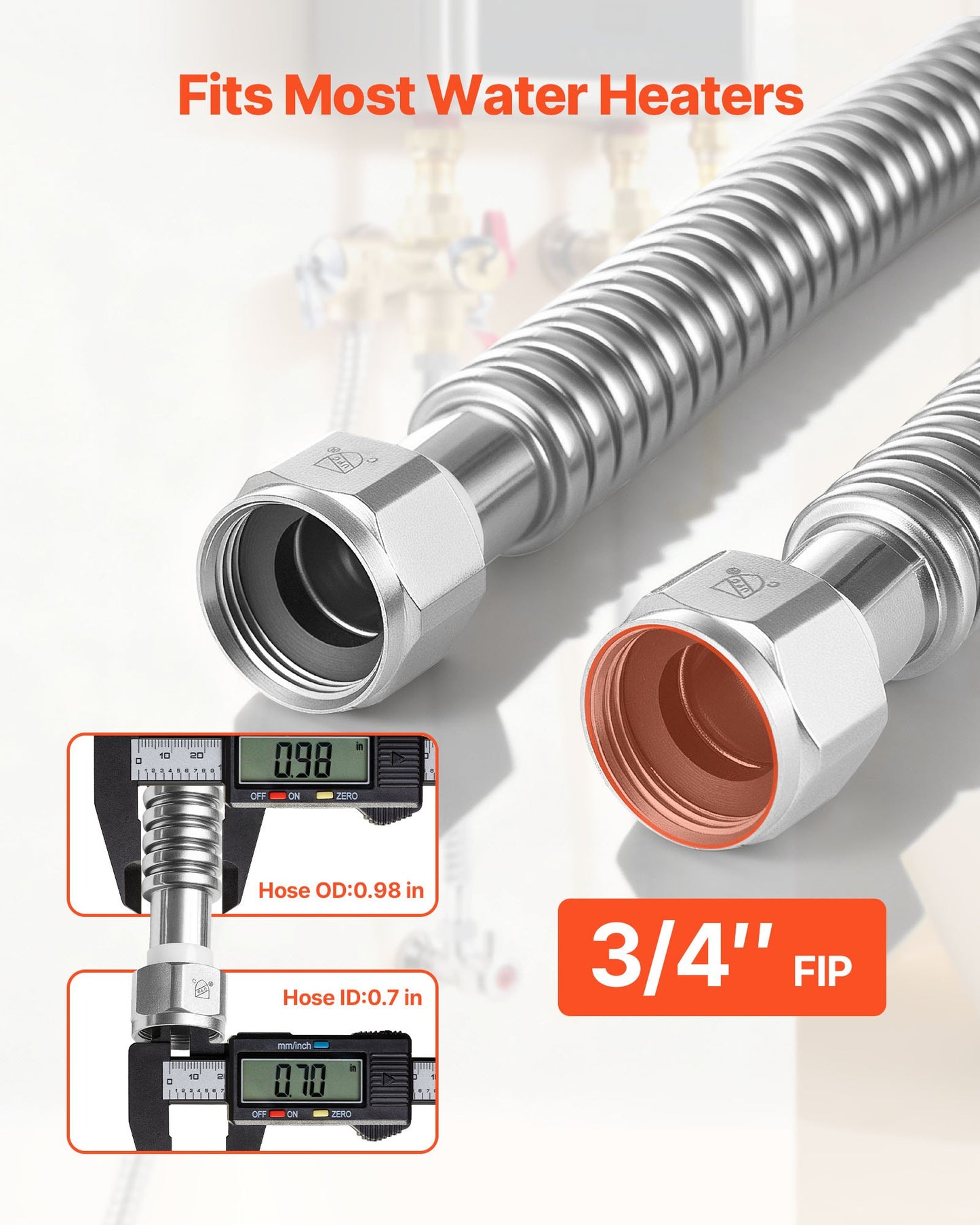 24" Water Heater Installation Kit with 3/4" FIP Flex Connectors – product detail view