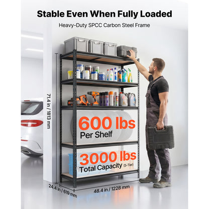 5-Tier Adjustable Metal Garage Shelving, 3000 lb Capacity – alternate product view