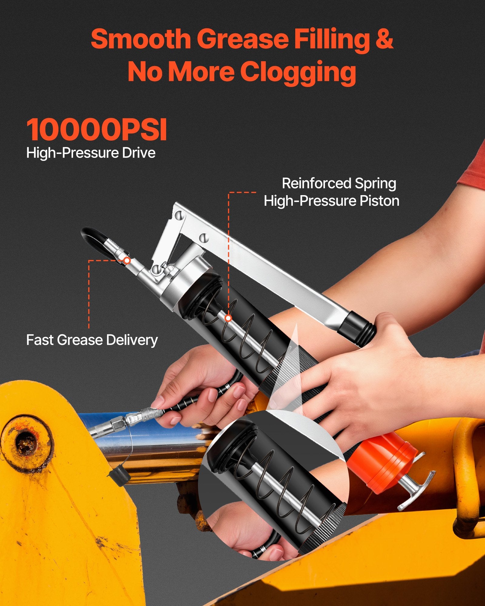10,000 PSI 14 oz Pistol-Grip Grease Gun Kit with Flex Hose & Nozzles – alternate product view