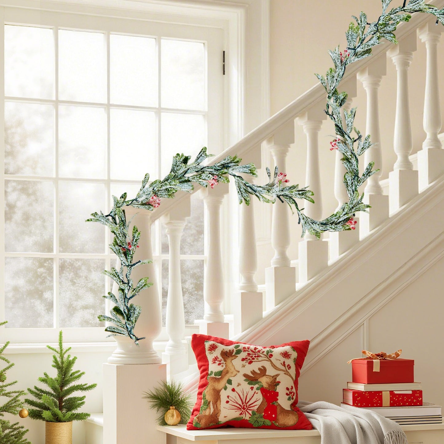 6.6 ft Lighted Christmas Garland with Berries, Olive Leaves & Vines – in-use product view