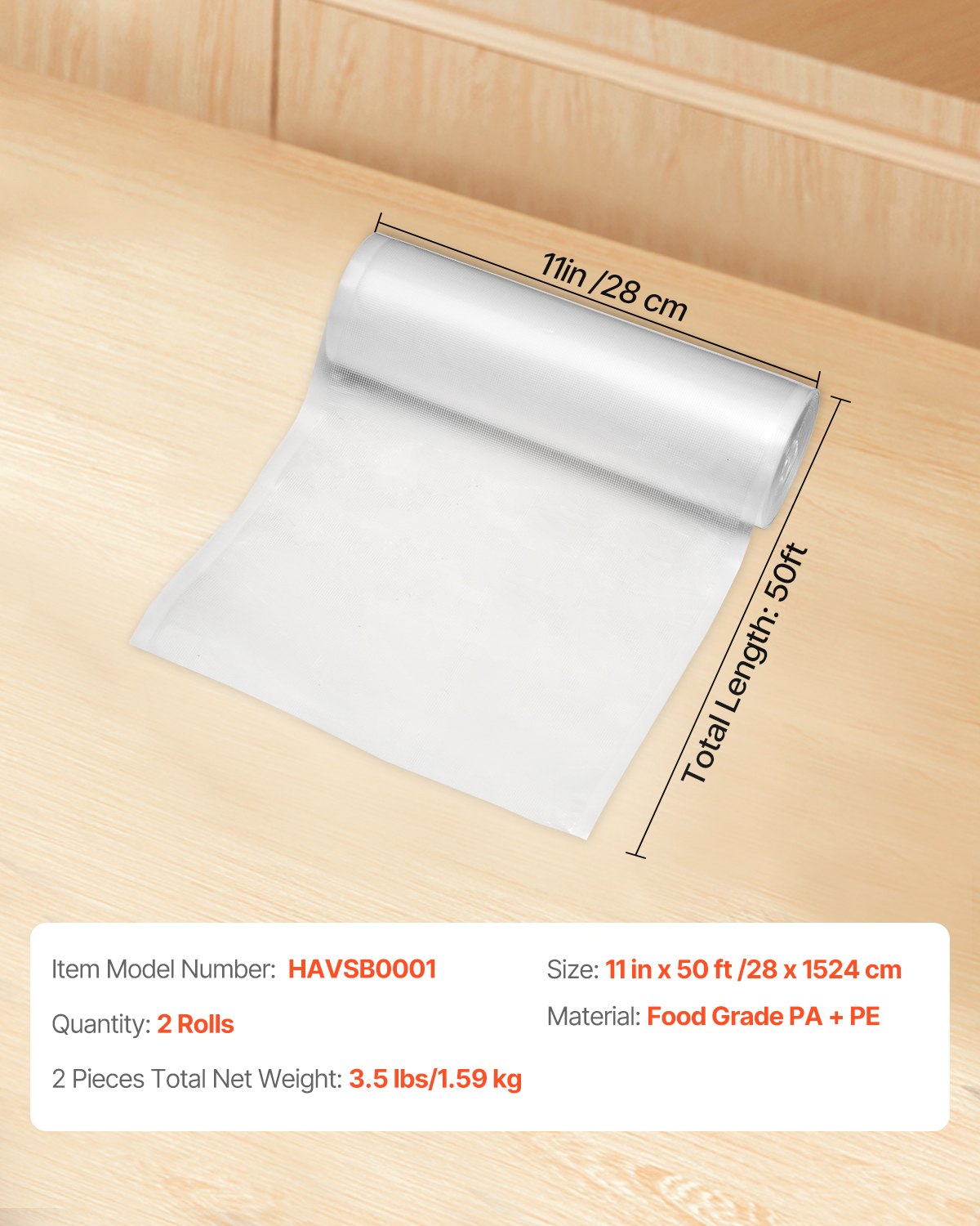 Vacuum Sealer Bags 2 Rolls, 11 in x 50 ft – product detail view