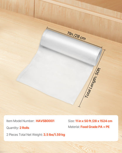 Vacuum Sealer Bags 2 Rolls, 11 in x 50 ft – product detail view