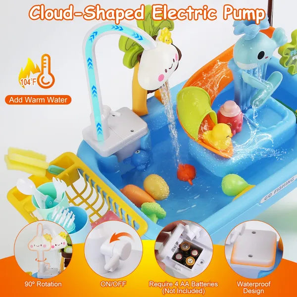 3-in-1 Kids Kitchen Sink Toy with Electric Faucet & Fishing Game – additional product view