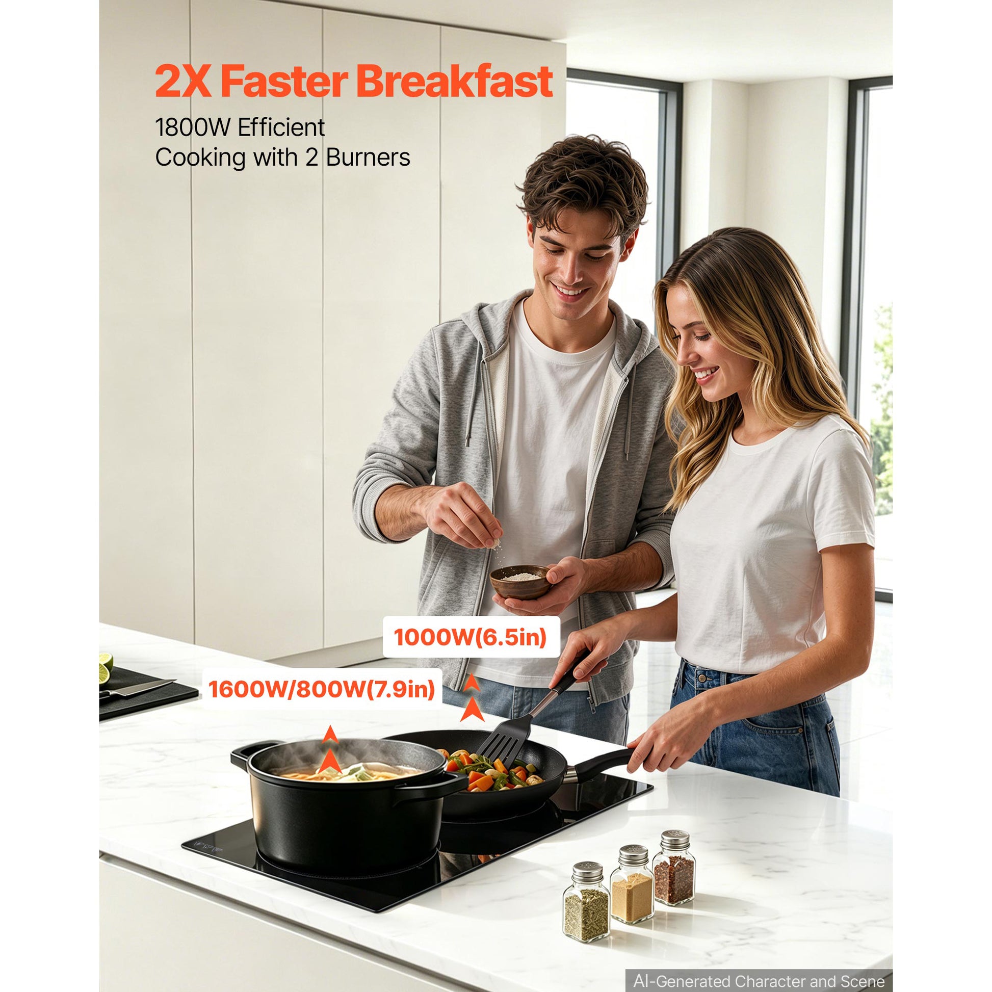 12" 2-Burner 1800W Electric Cooktop, 120V Touch Control – alternate product view