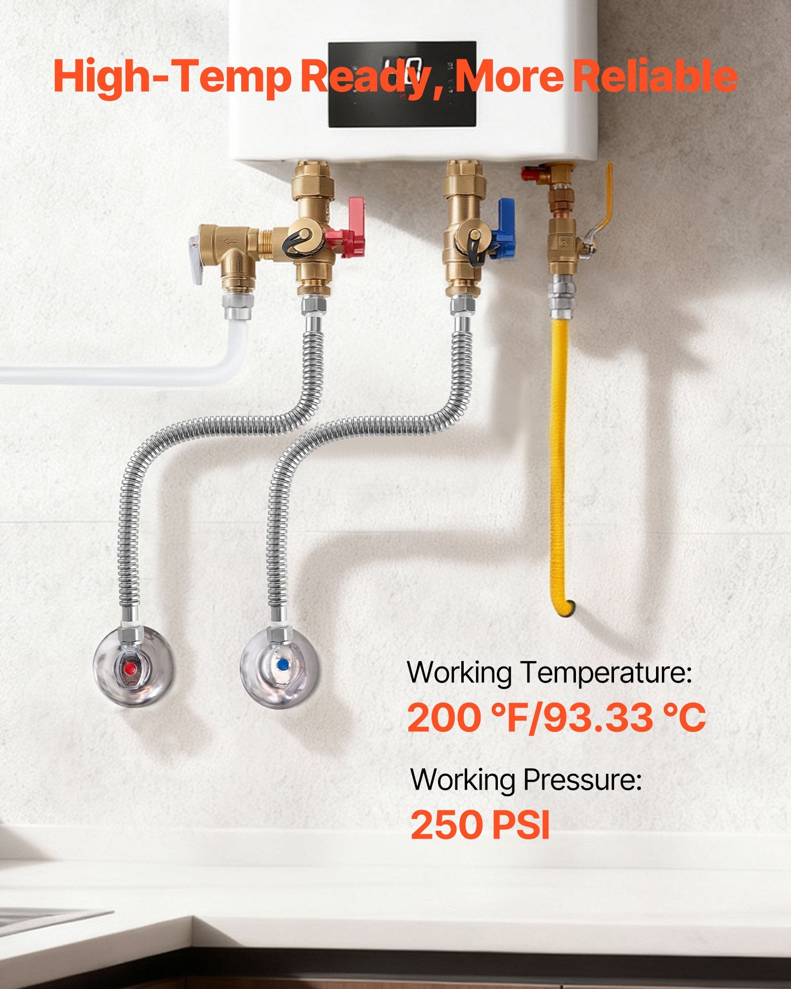 24" Water Heater Installation Kit with 3/4" FIP Flex Connectors – feature detail view