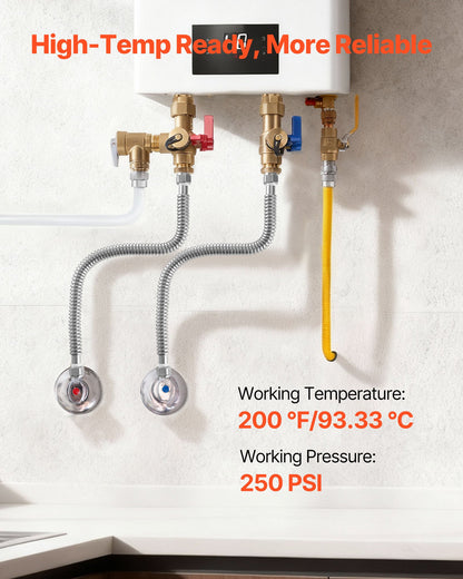 24" Water Heater Installation Kit with 3/4" FIP Flex Connectors – feature detail view