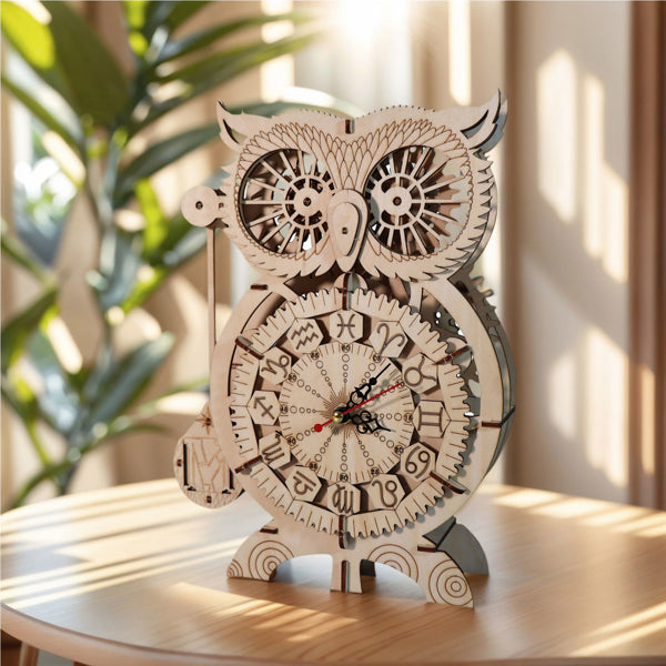 3D Wooden Owl Clock Puzzle Kit | DIY Mechanical Model Craft – product detail view