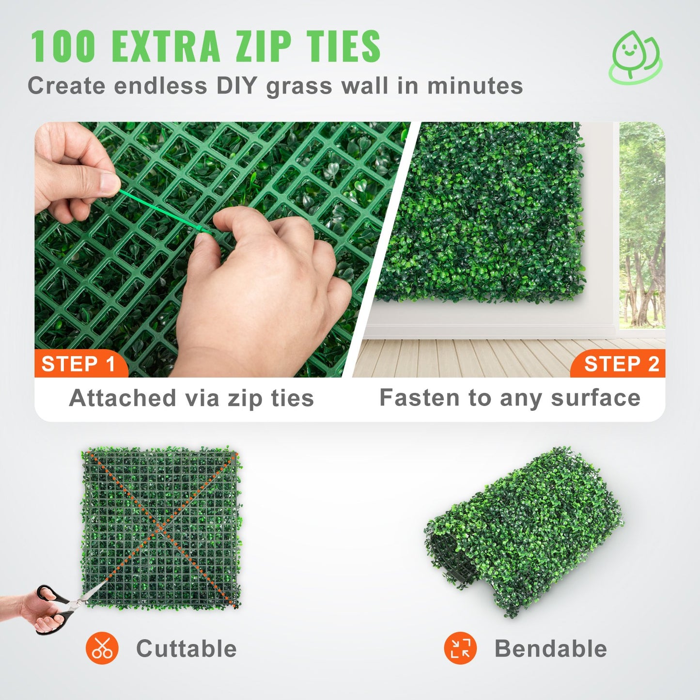 10 x 10 in Artificial Boxwood Hedge Panels, 12-Pack UV-Protected – additional product view