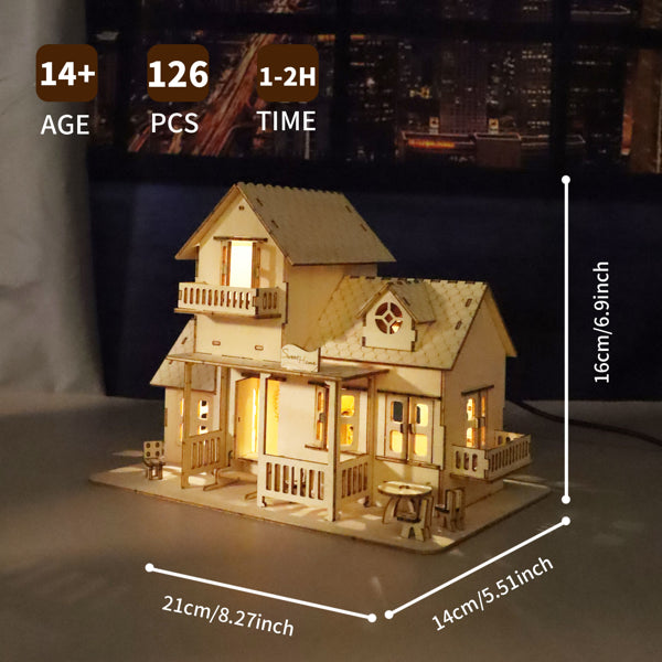 3D Wooden Dollhouse Music Box with LED Lights | DIY Model Kit – additional product view