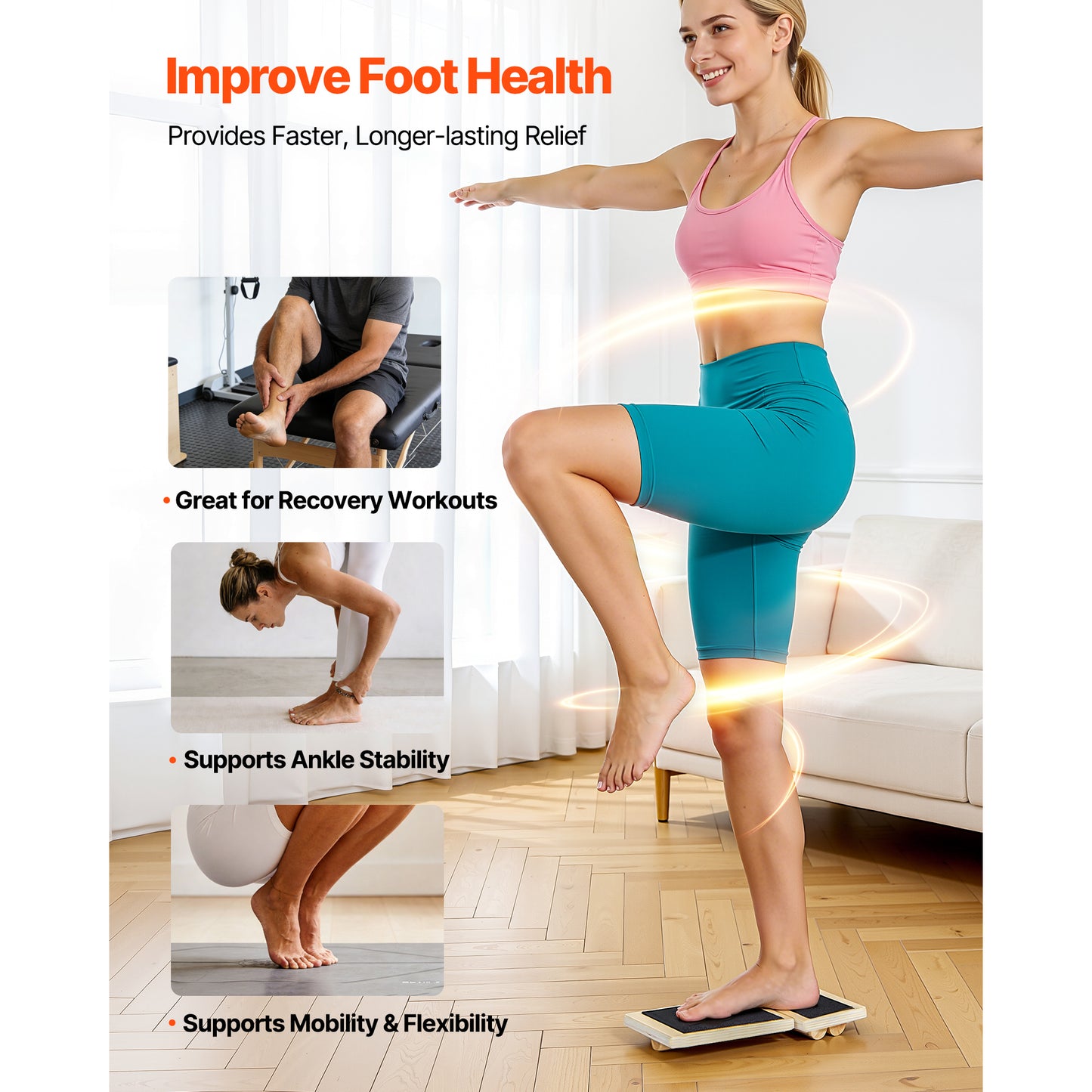Wooden Balance Board Wobble Trainer with Non-Slip Surface & Carry Bag – alternate product view