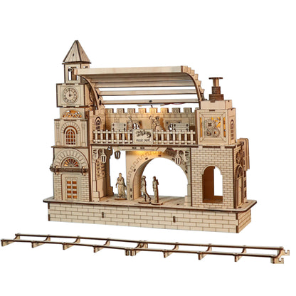 3D Wooden Railway Station Puzzle Kit | DIY Model Building Craft – main product view