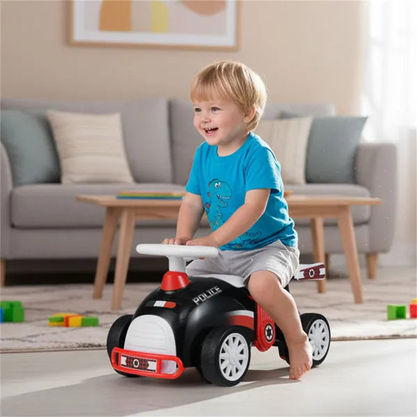Kids Ride-On Sliding Car with Music | Police Sit & Scoot Toy – feature detail view