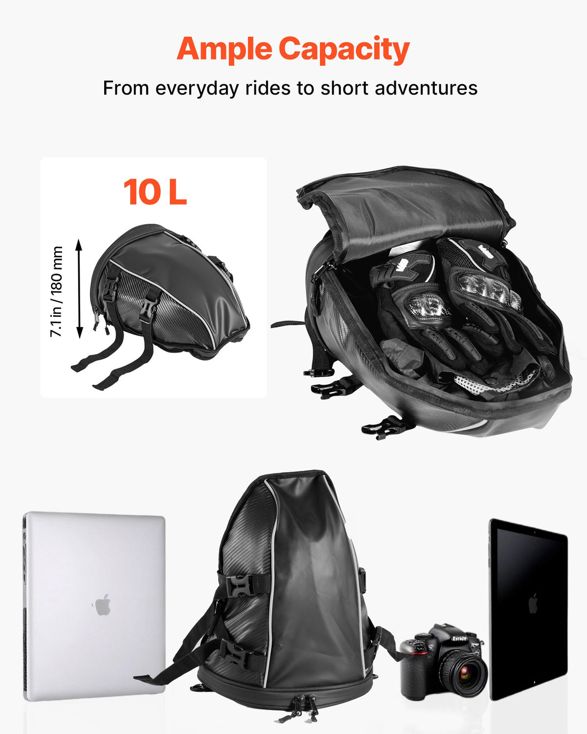 10L Motorcycle Tail Bag with Rain Cover – product detail view