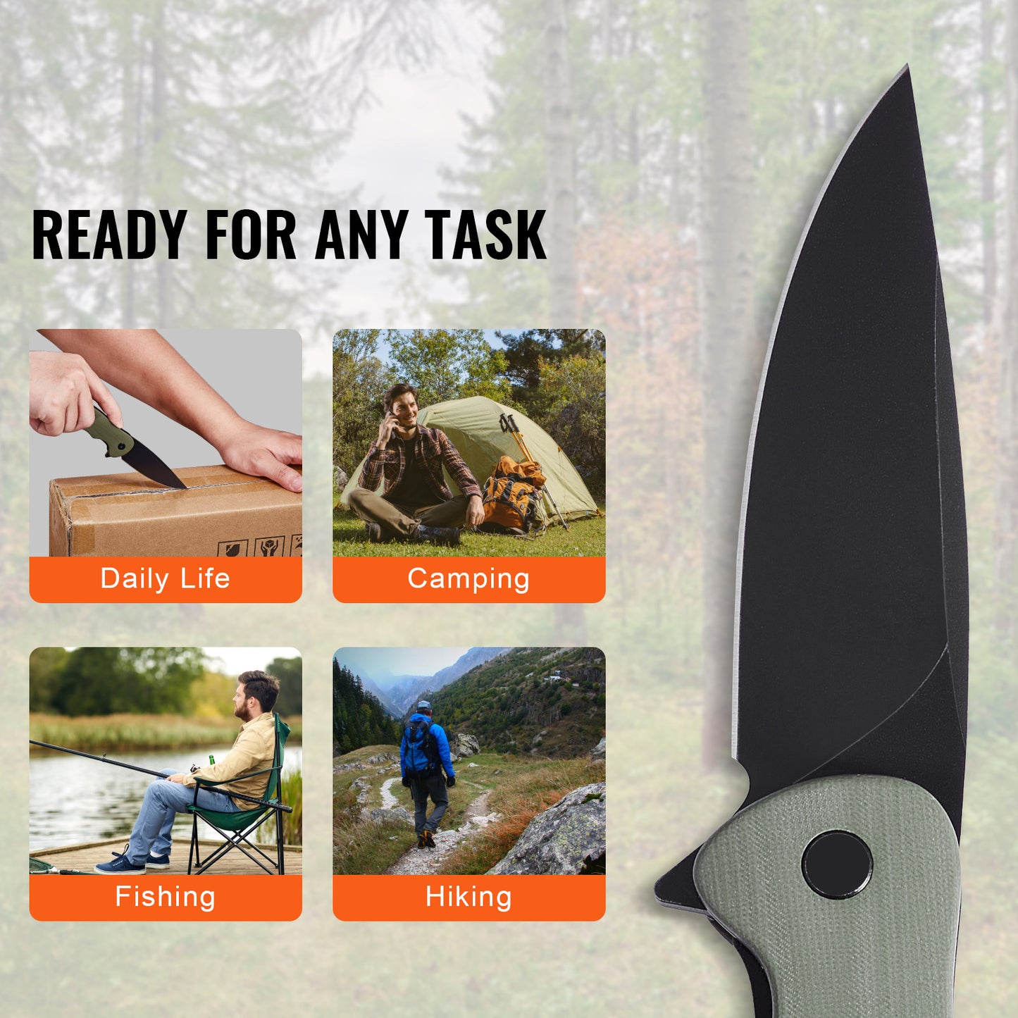 Folding Pocket Knife with 3.5 in D2 Steel Blade – product detail view