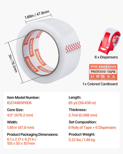 Clear Packing Tape 6 Rolls, 65 yd – product detail view