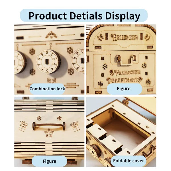 3D Wooden Treasure Box Puzzle Kit | DIY Brain Teaser Model – feature detail view
