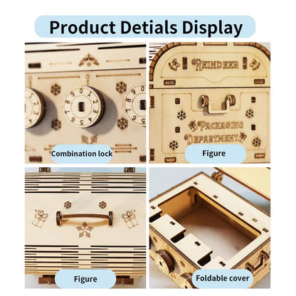3D Wooden Treasure Box Puzzle Kit | DIY Brain Teaser Model – feature detail view