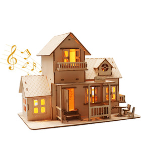 3D Wooden Dollhouse Music Box with LED Lights | DIY Model Kit – main product view