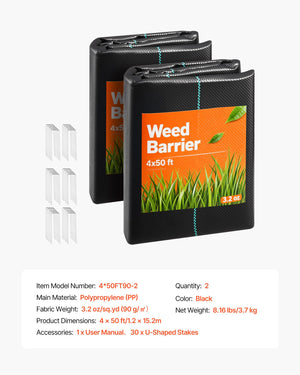 4 x 50 ft Heavy-Duty Weed Barrier Fabric, 2-Pack, 3.2 oz – main product view