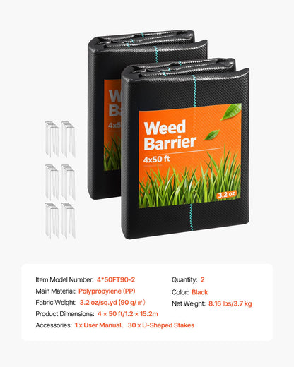 4 x 50 ft Heavy-Duty Weed Barrier Fabric, 2-Pack, 3.2 oz – main product view