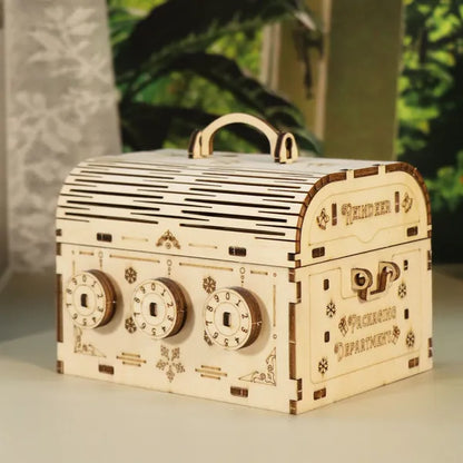 3D Wooden Treasure Box Puzzle Kit | DIY Brain Teaser Model – main product view