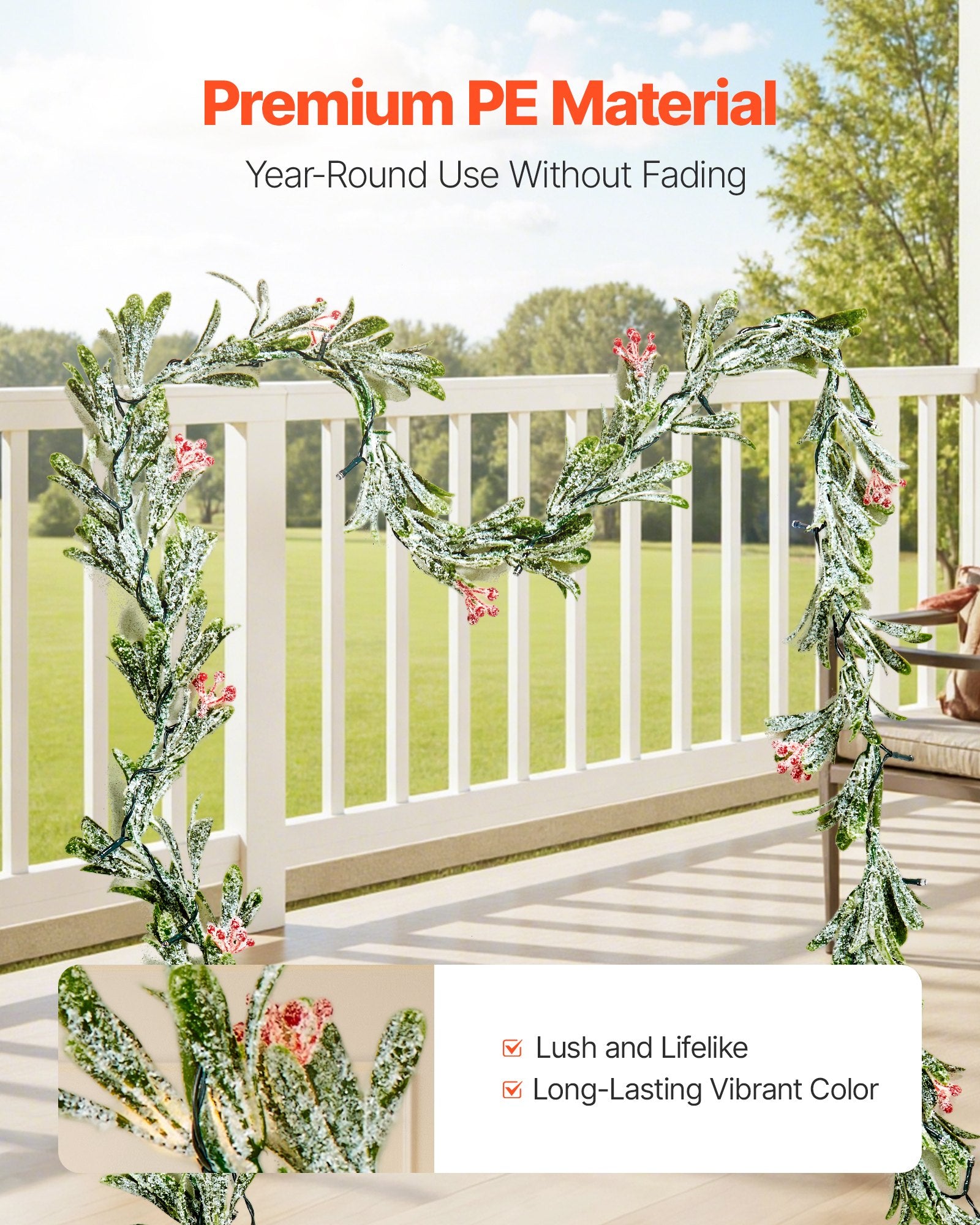 6.6 ft Lighted Christmas Garland with Berries, Olive Leaves & Vines – feature detail view