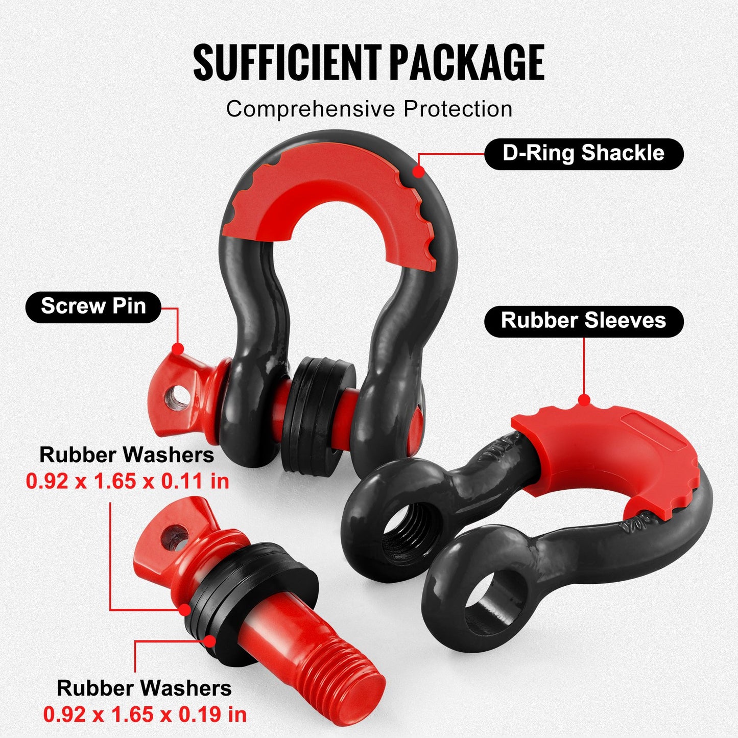 3/4" D-Ring Recovery Shackles 2-Pack, 28.5-Ton Break Strength, Black – additional product view