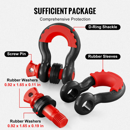3/4" D-Ring Recovery Shackles 2-Pack, 28.5-Ton Break Strength, Black – additional product view