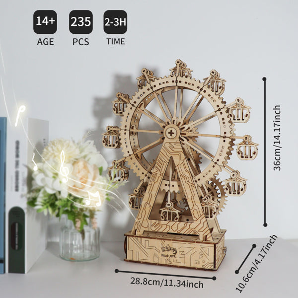 3D Wooden Ferris Wheel Music Box | DIY Puzzle Assembly Kit – feature detail view