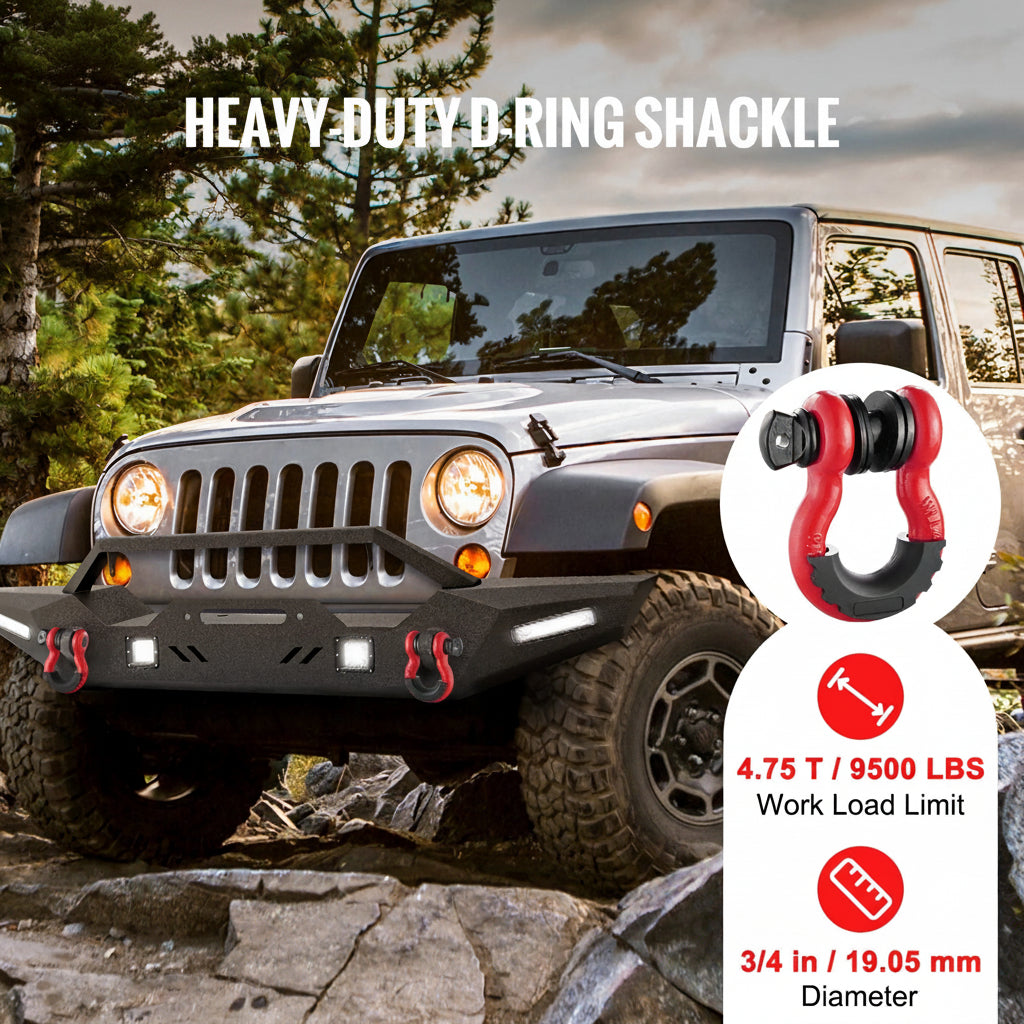 3/4" D-Ring Recovery Shackles 2-Pack, 28.5-Ton Break Strength, Red – in-use product view