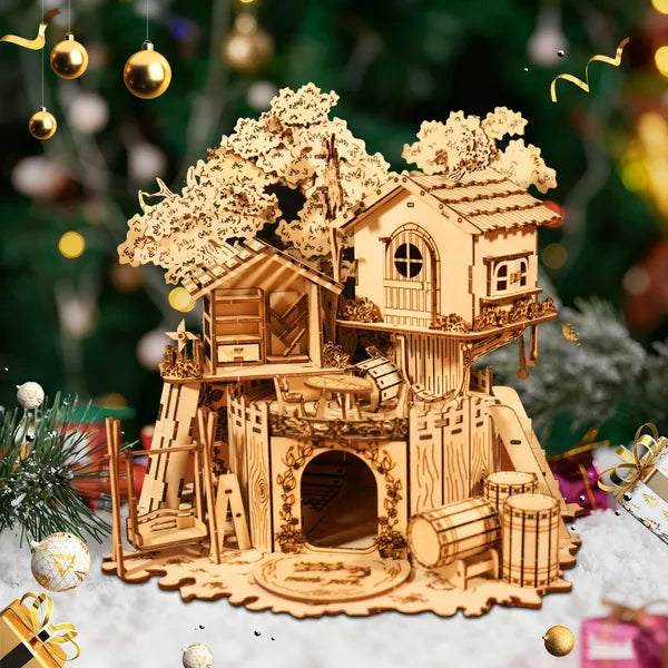 3D Wooden Tree House Puzzle Kit | DIY Model Building Craft – main product view