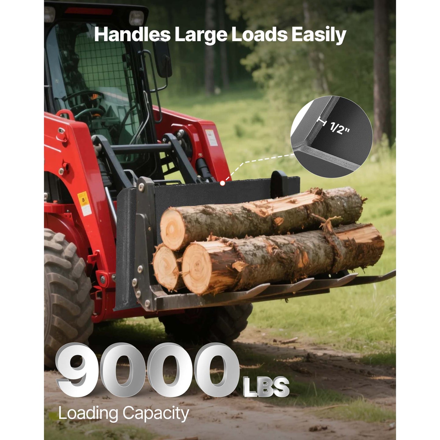 1/2" Universal Skid Steer Quick-Attach Mount Plate, 9000 lb Capacity – product detail view