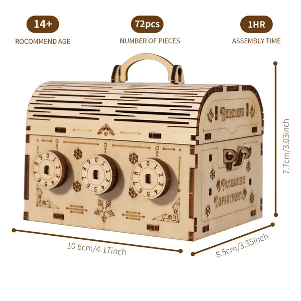3D Wooden Treasure Box Puzzle Kit | DIY Brain Teaser Model – product detail view