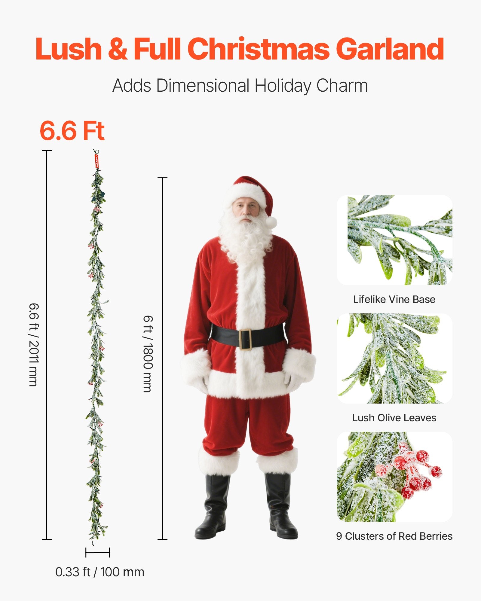 6.6 ft Lighted Christmas Garland with Berries, Olive Leaves & Vines – alternate product view