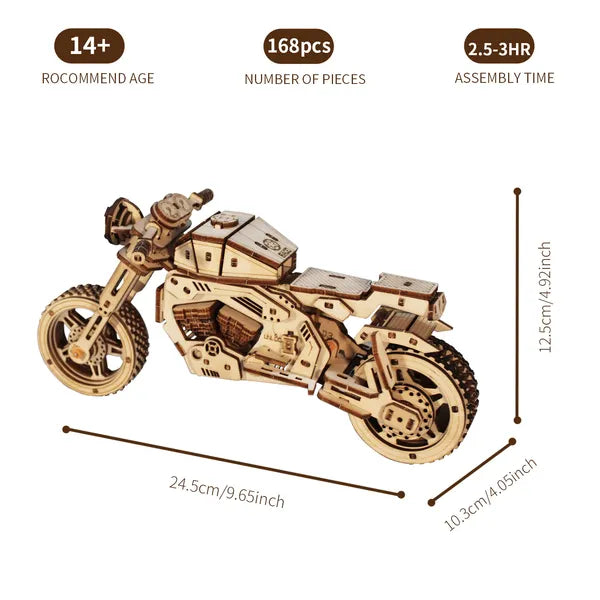 3D Wooden Motorcycle Puzzle Kit | DIY Model Building Craft – product detail view