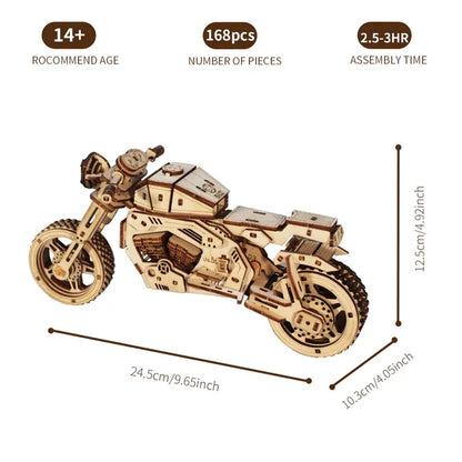 3D Wooden Motorcycle Puzzle Kit | DIY Model Building Craft – product detail view