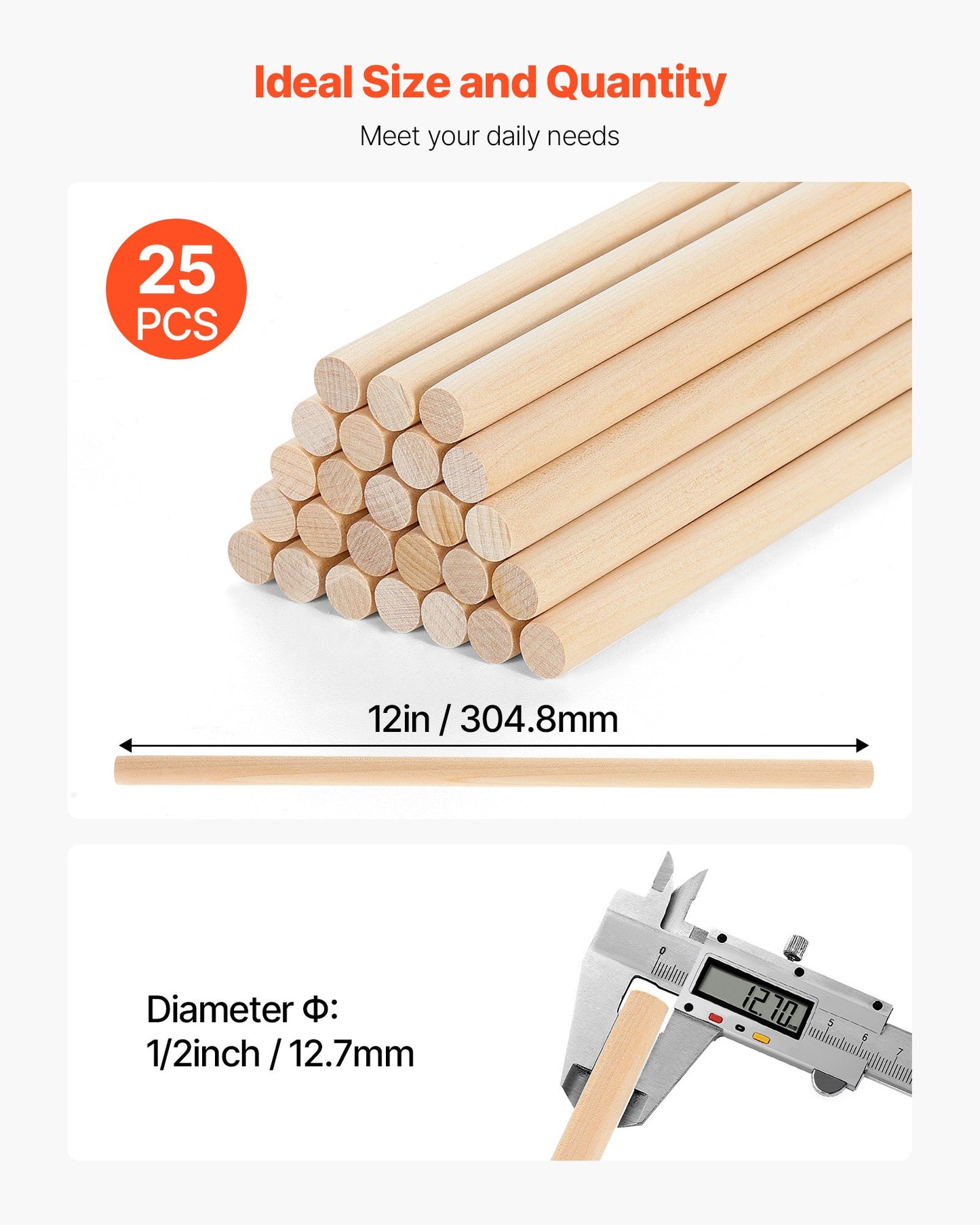 25-Pack 12 in Wooden Dowel Rods – main product view