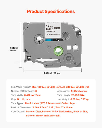 6-Pack 12mm Label Maker Tape – additional product view 10