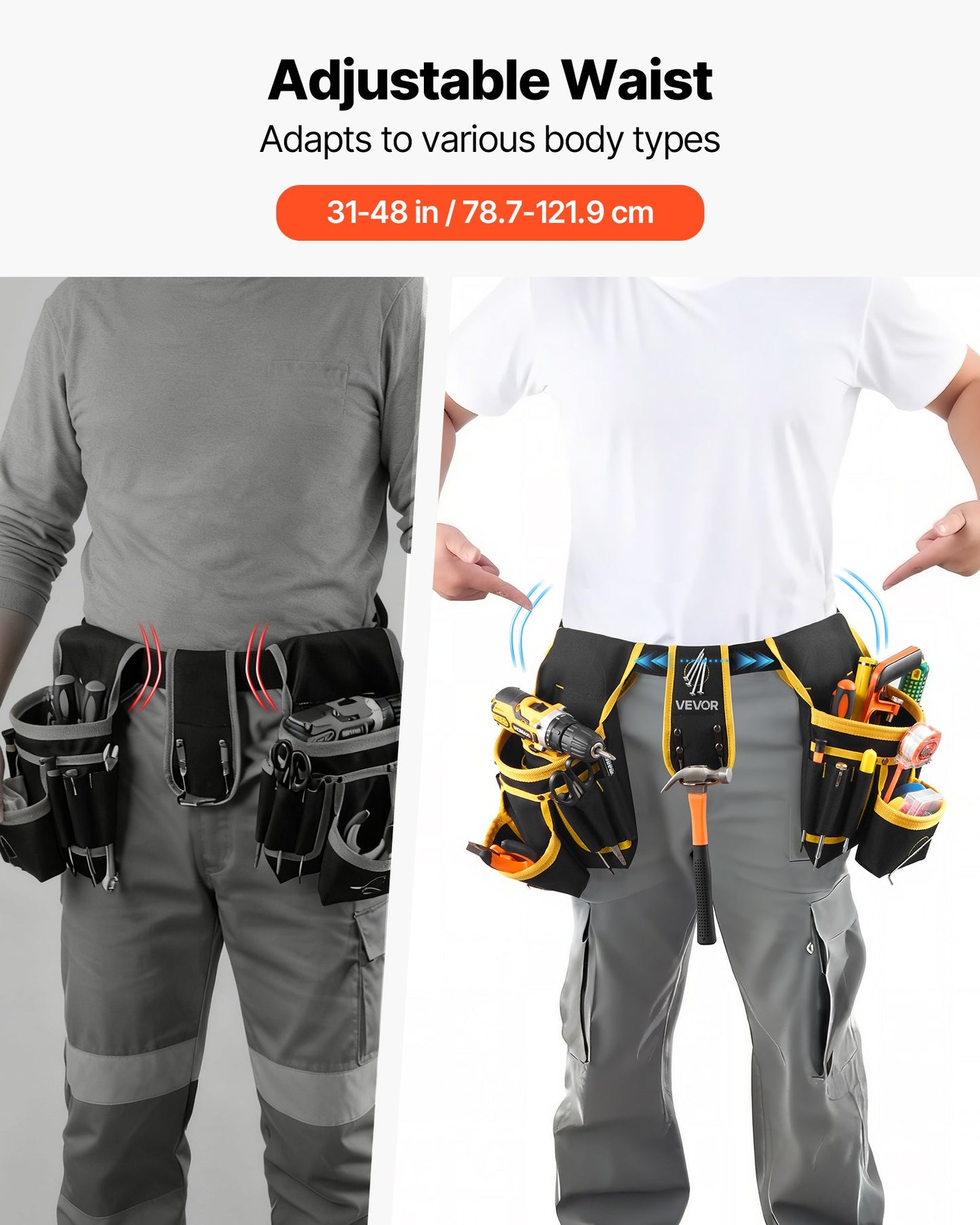 28-Pocket Magnetic Tool Belt & Pouch, Adjustable 31–48 in – product detail view